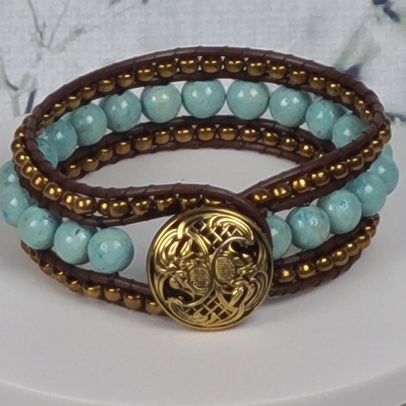 Bead and Leather Bracelet - Picture 1 of 6